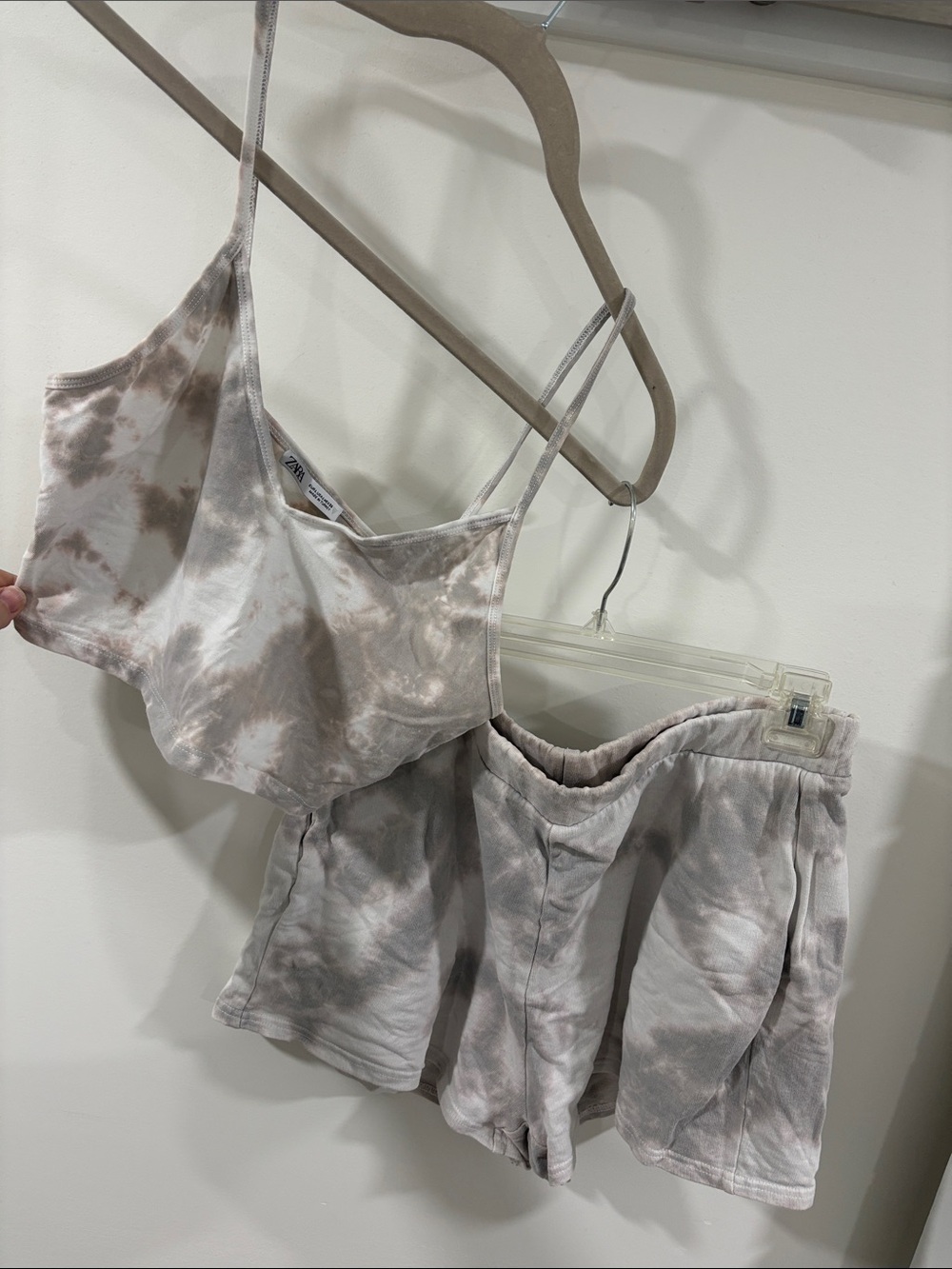 Zara Beige and Light Gray Tie-Dye Pajama Set